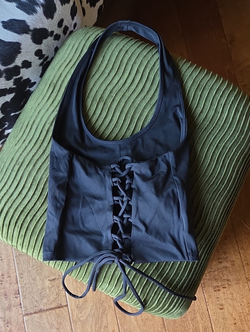 Women’s Black Lace-Up Crop Tank -  Halter Style
